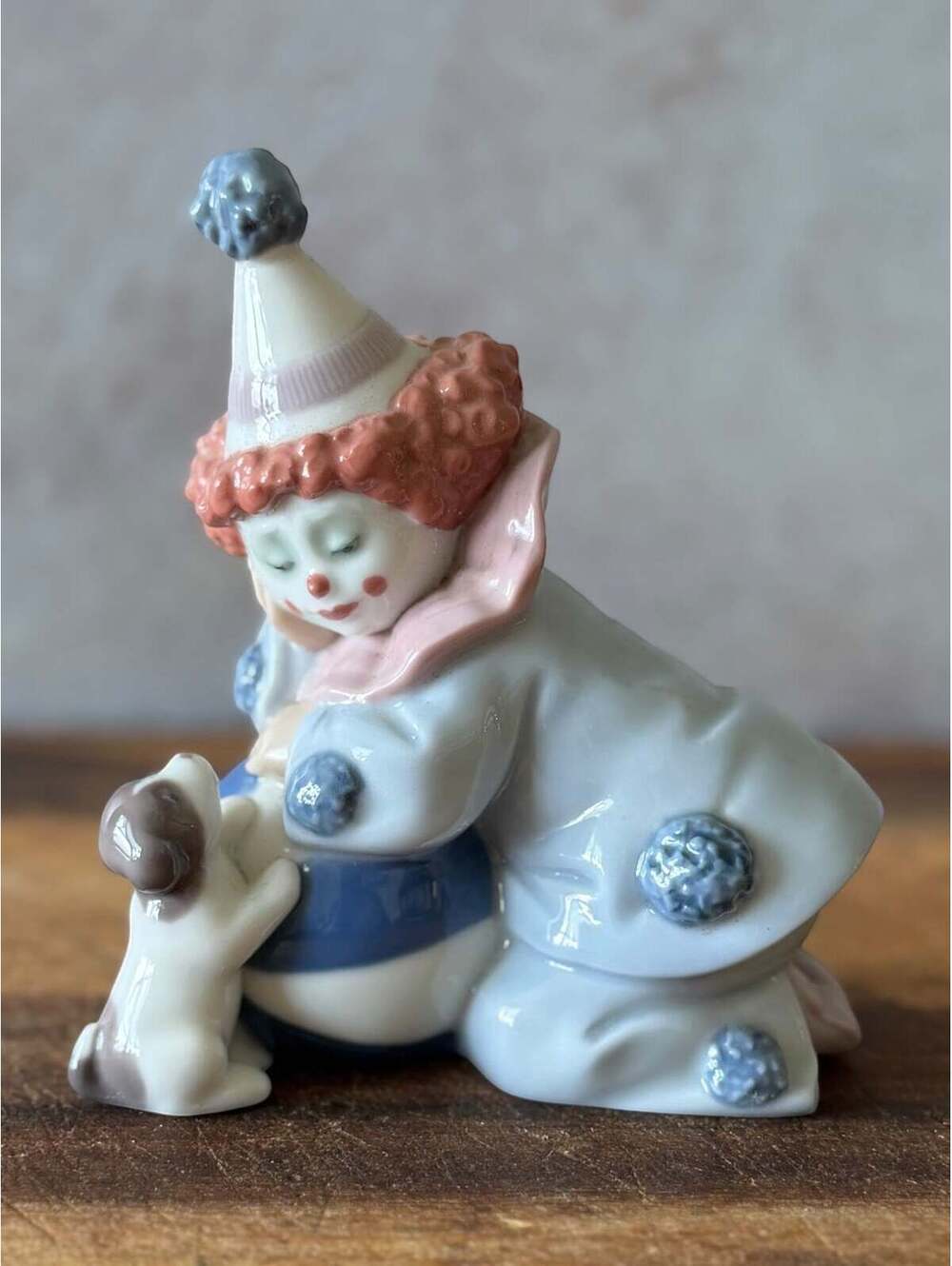 Vintage Lladro Pierrot Clown with Puppy 5278 | 1985 Spanish Porcelain Figurine